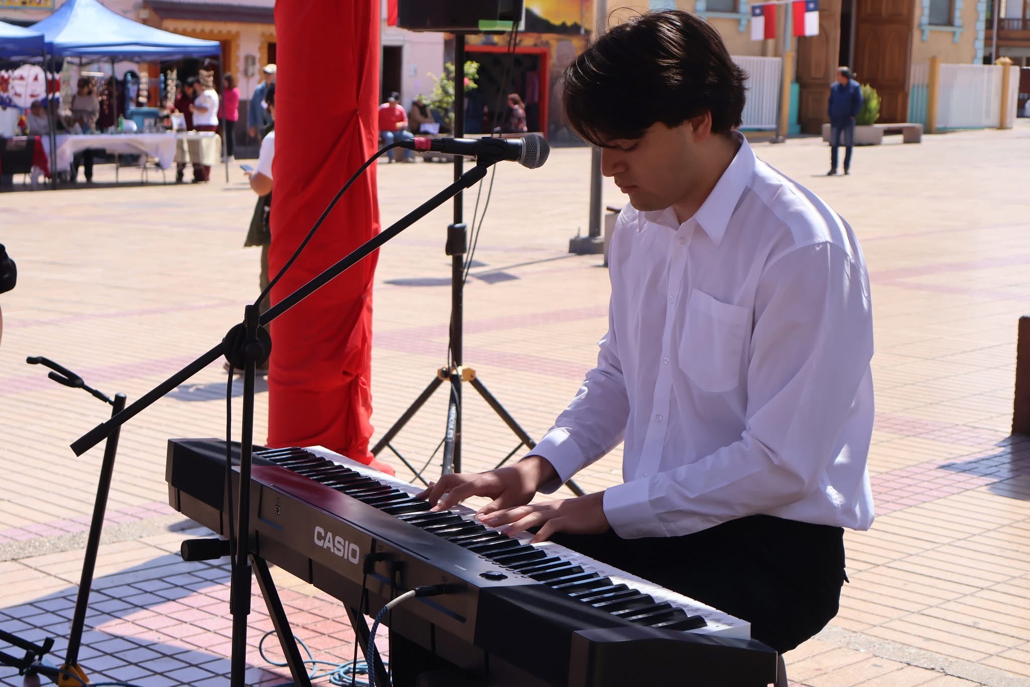 Estudiante interpreta música en vivo durante el Día Mundial del Turismo en Taltal.