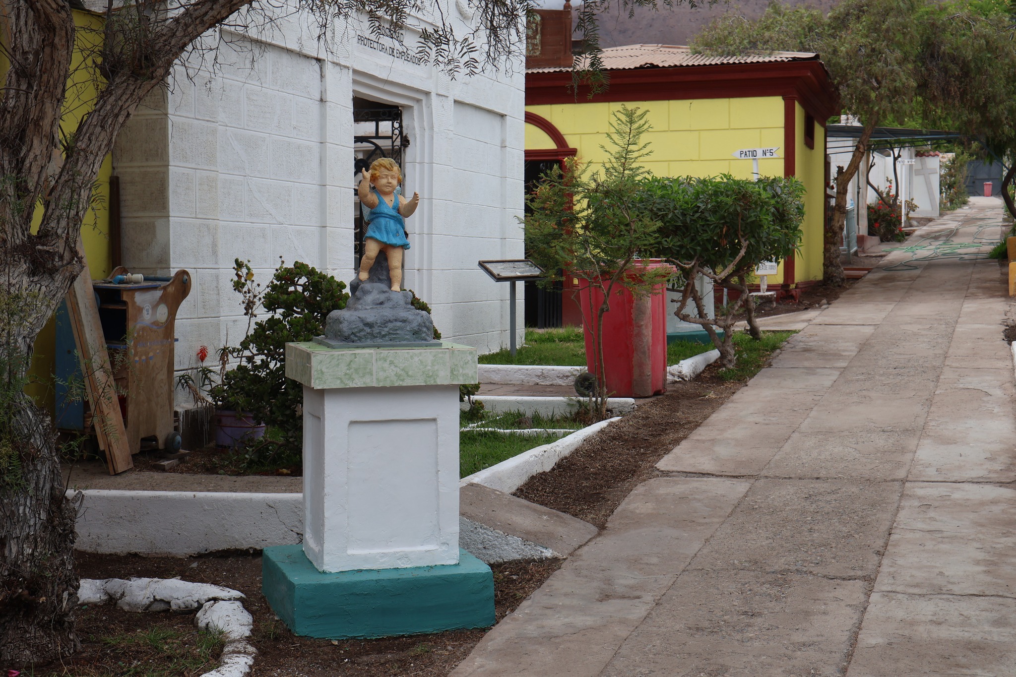 Escultura de un ángel en el Patio N°5 del Cementerio Municipal de Taltal, símbolo de protección y memoria.