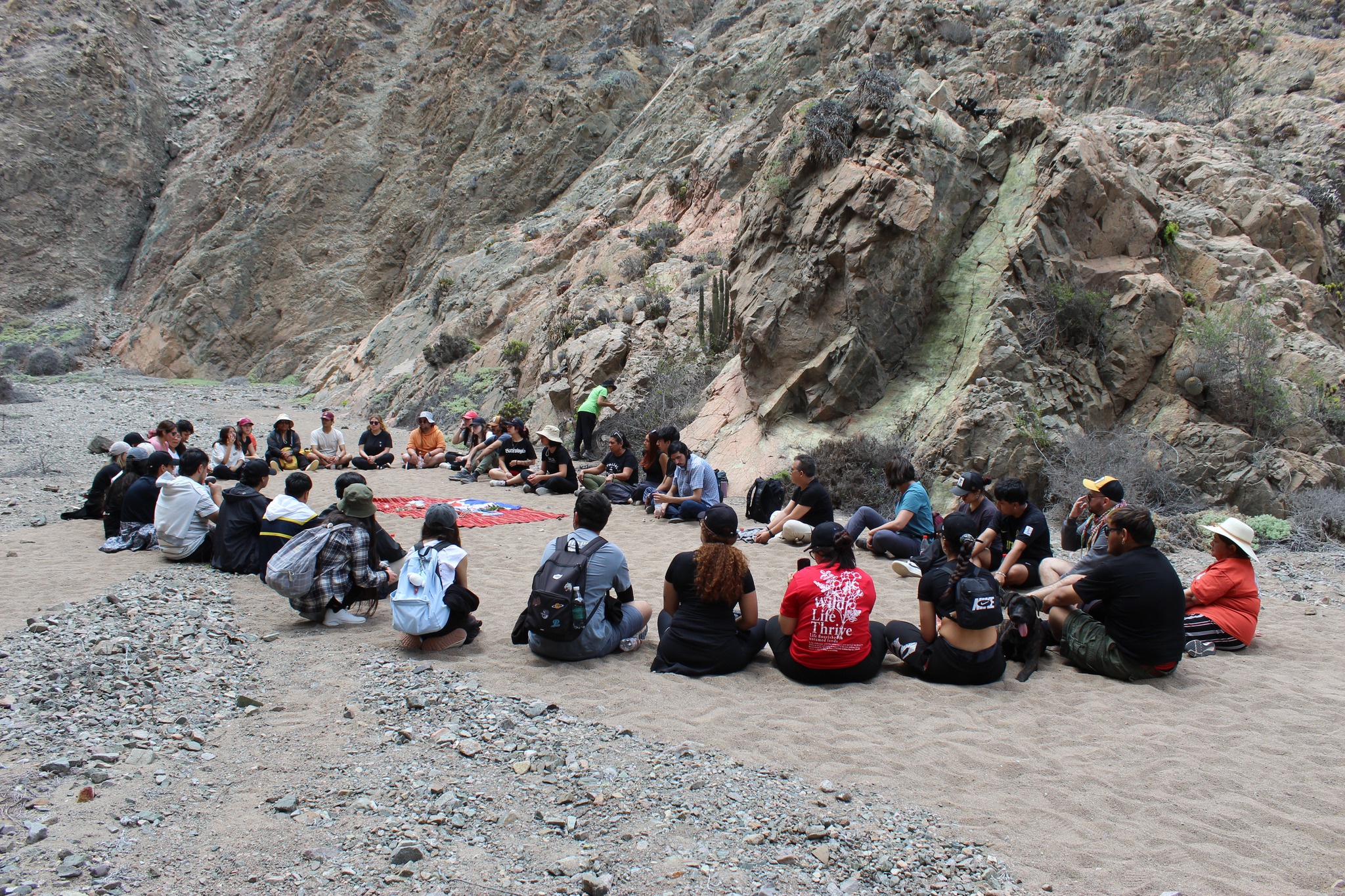 Encuentro comunitario de medicina ancestral Changa con estudiantes universitarios en territorio de Taltal.