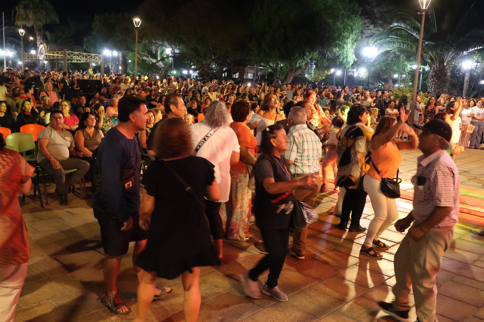 Asistentes levantan las manos y cantan durante la presentación de Hechizo en Taltal.