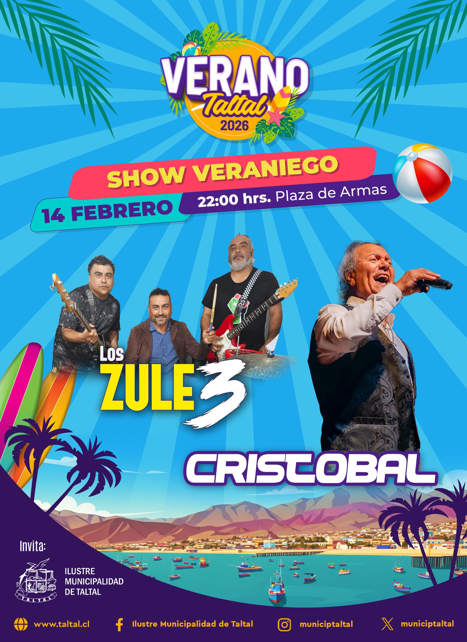 Los Zule 3 y Cristóbal en show Veraniego Verano Taltal 2026 14 febrero.