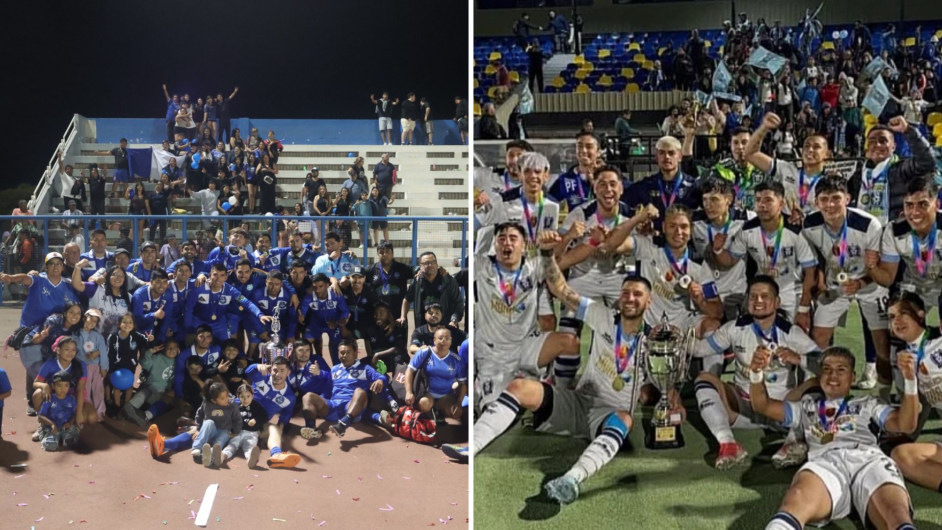 Jugadores de San Antonio Norte y Severo Cofré celebrando sus títulos antes de disputar la final de Chile ANFA 2026
