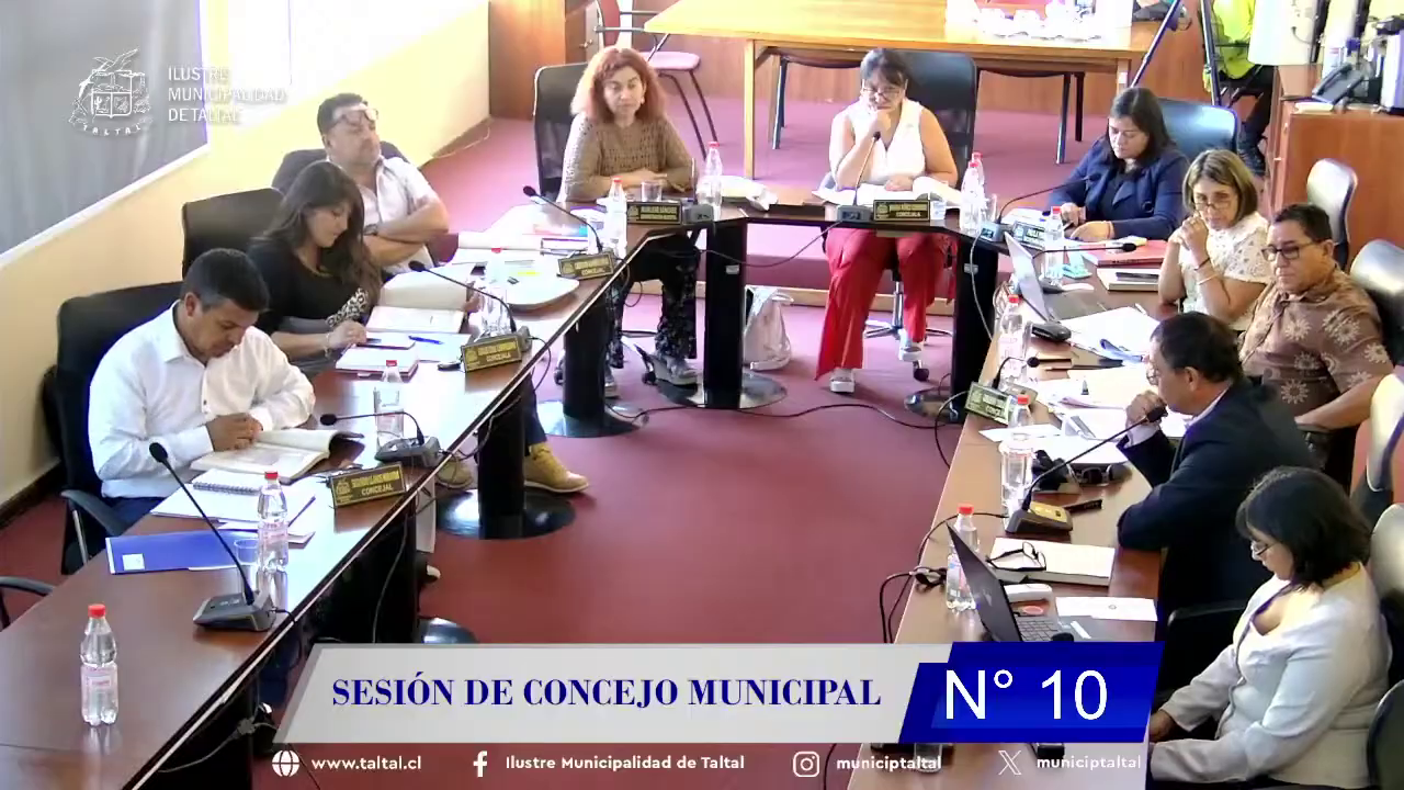 Sesión Ordinaria N°8 del Concejo Municipal de Taltal, 10 de marzo de 2026. Alcalde y concejales reunidos en la sala de sesiones de la Ilustre Municipalidad de Taltal.